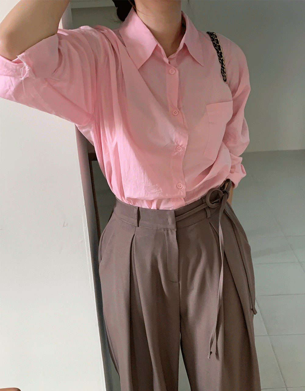 컬러 코튼셔츠 오버핏 핑크남방