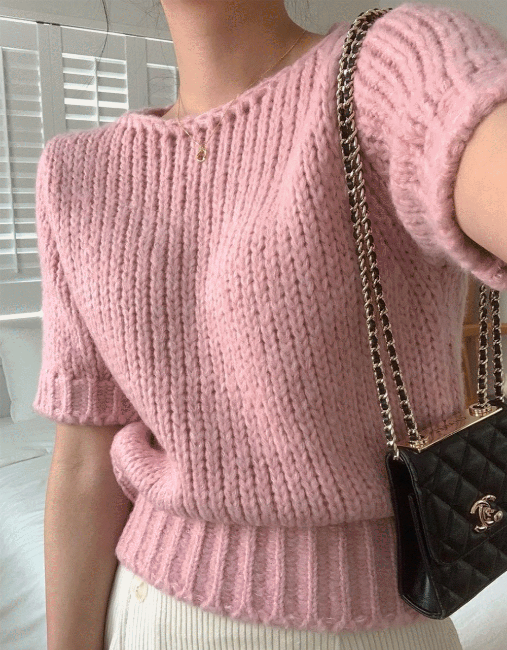 브리즈 반팔 크롭니트 스웨터 뜨개니트 - 4color